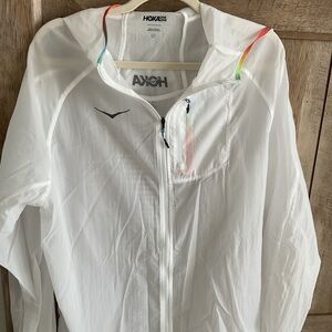 Hoka One One White Jacket with Rainbow Trim